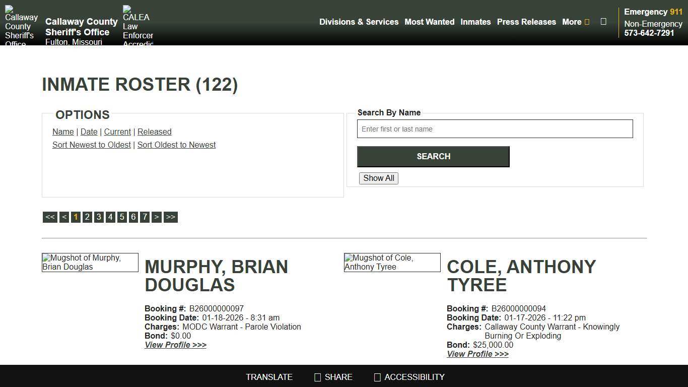 Inmate Roster - Current Inmates Booking Date Descending - Callaway County Sheriff's Office, Missouri